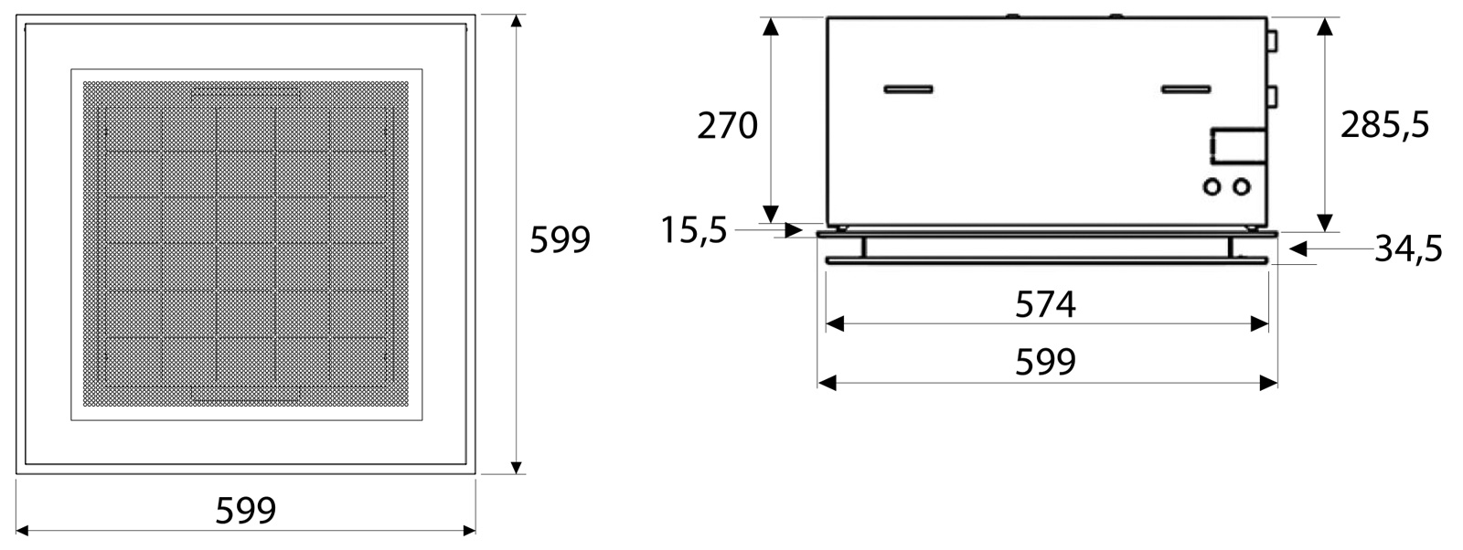 Måttskiss frontpanel MD600