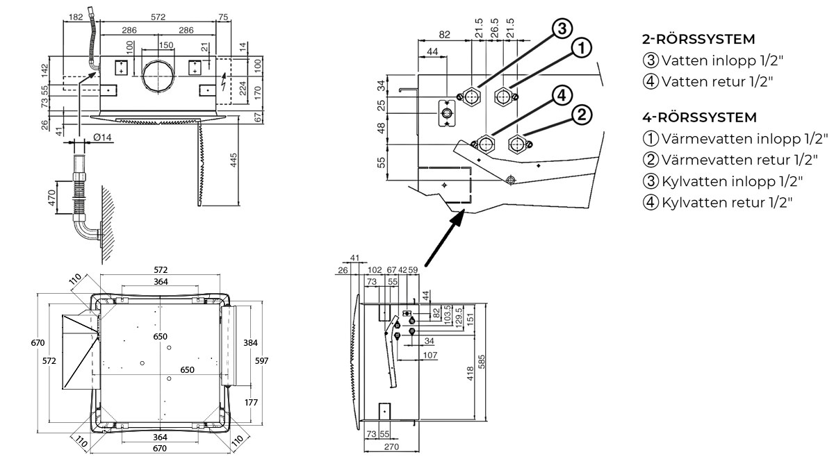 Dimensioner för Skystar AC – stl. 02-36 – inkl. HTA-front